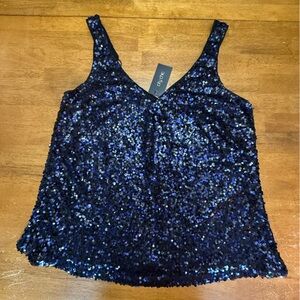 City Chic Black and Blue Sequin Tank 12 XXS